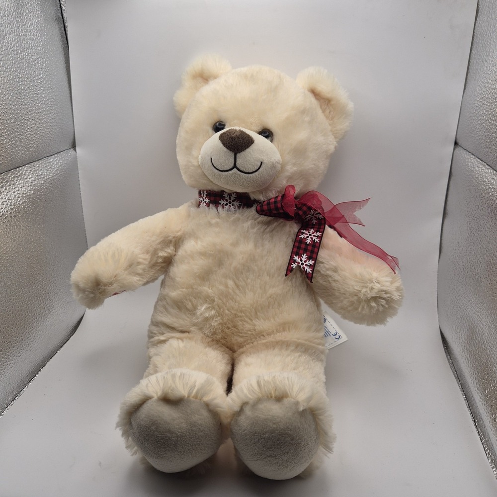 Build-A-Bear Cream Teddy Bear Christmas Snowflake Ribbon Plush 13"